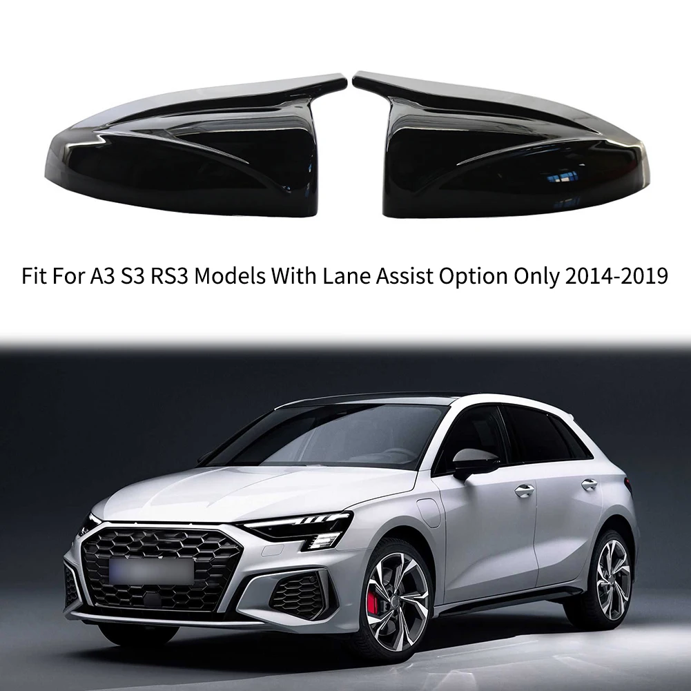 

2pcs Rearview Mirror Cover Mirror Cover Housing Gloss Black W/ Lane Change Assist For A3/S3/RS3 Models 2014-2019