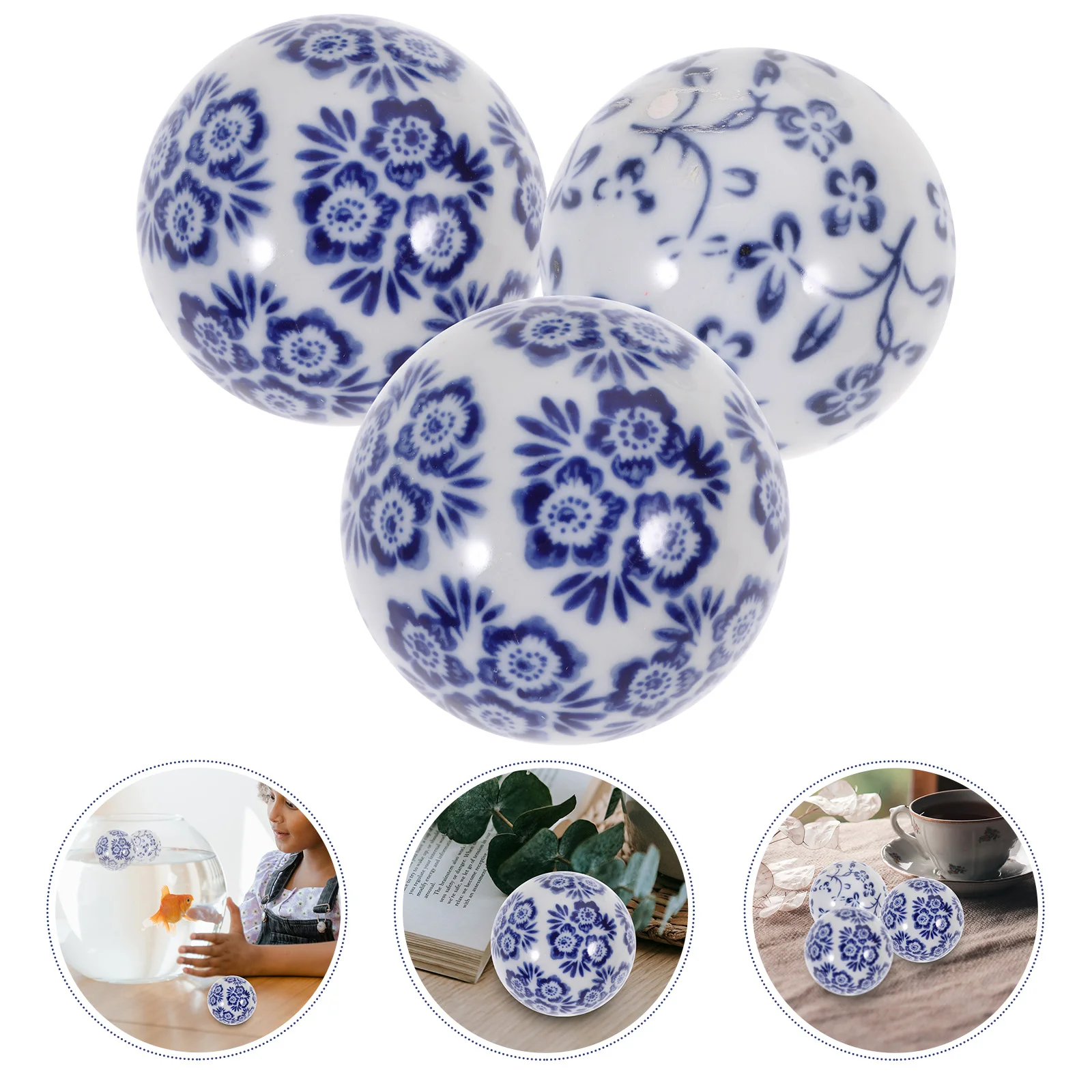 

Ceramic Decorative Orbs Porcelain Floating Blue Decor Spheres Centerpiece White Set Bowl Home Bowls Sphere Tank Oriental Pool