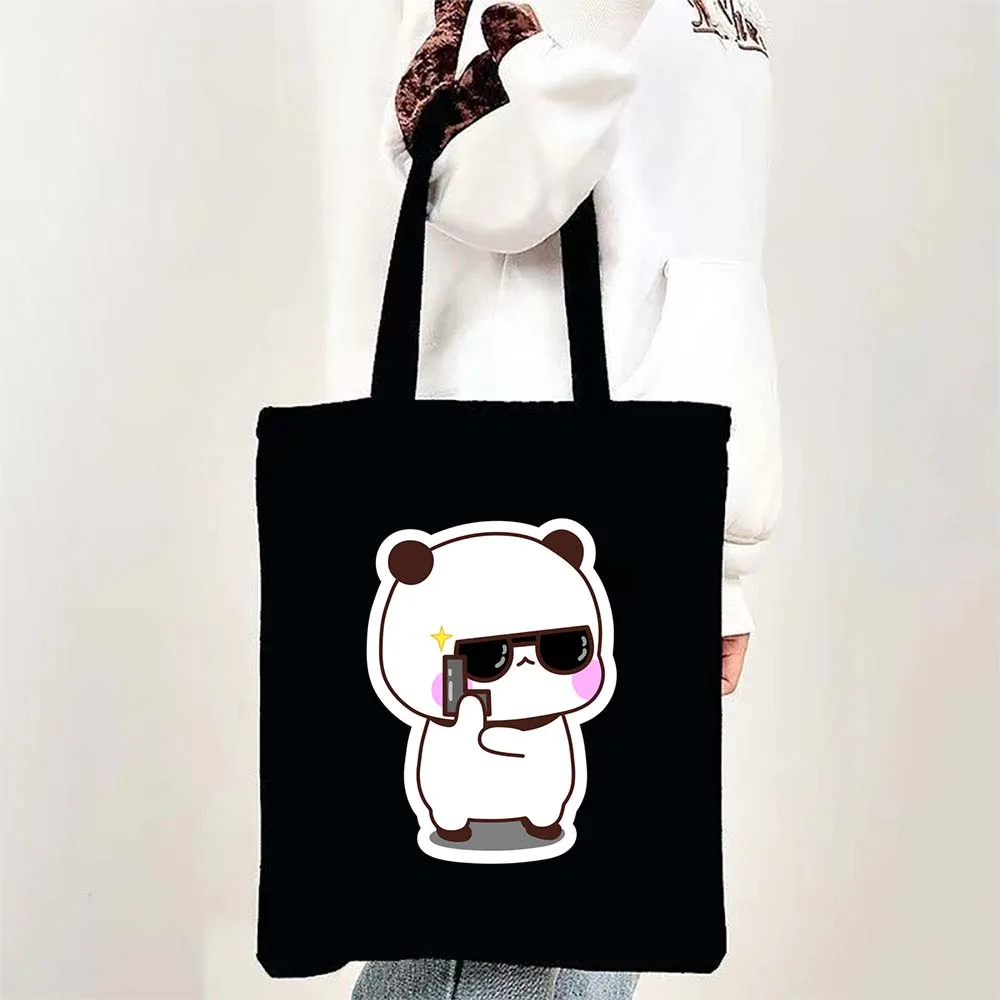 

here is a Cool Panda with Pistol Sticker fro Tote Bags for Women Canvas Shopping Beach Bag Large Capacity Reusable Handbags