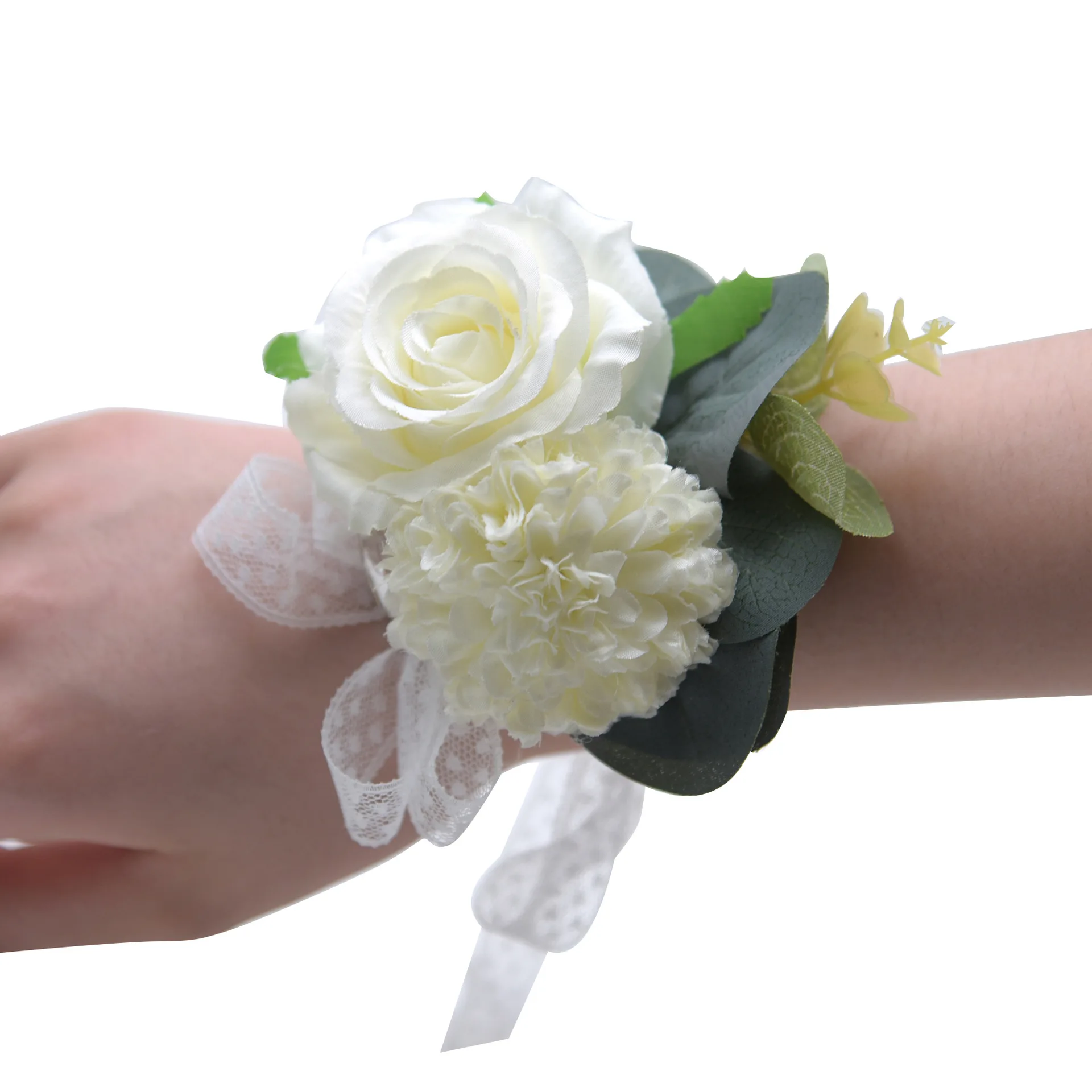 

Fabric Roses Wrist Corsage Wedding Bracelet for Bridesmaid Brides Hand Flower Fake Roses Wedding Bracelet for Guests Accessories
