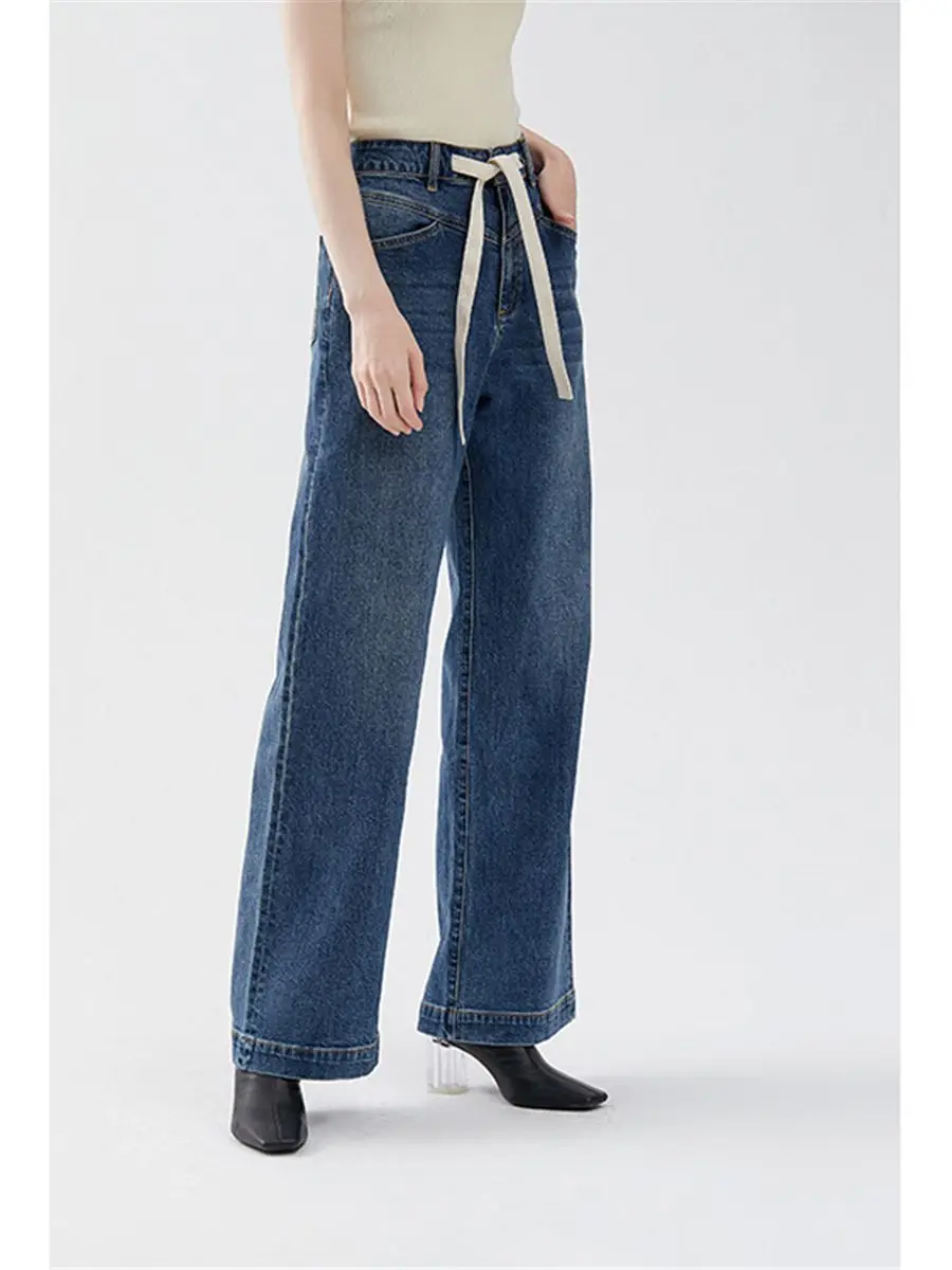 

Женские эластичные джинсы с высокой талией, элегантные брюки из денима с широкими штанинами и шваброй, женские брюки, новинка 2023, 2 цвета