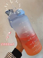 2l sports water bottle with straw large capacity 3d sticker time marker tiktok fitness drink bottles outdoor frosted water cups