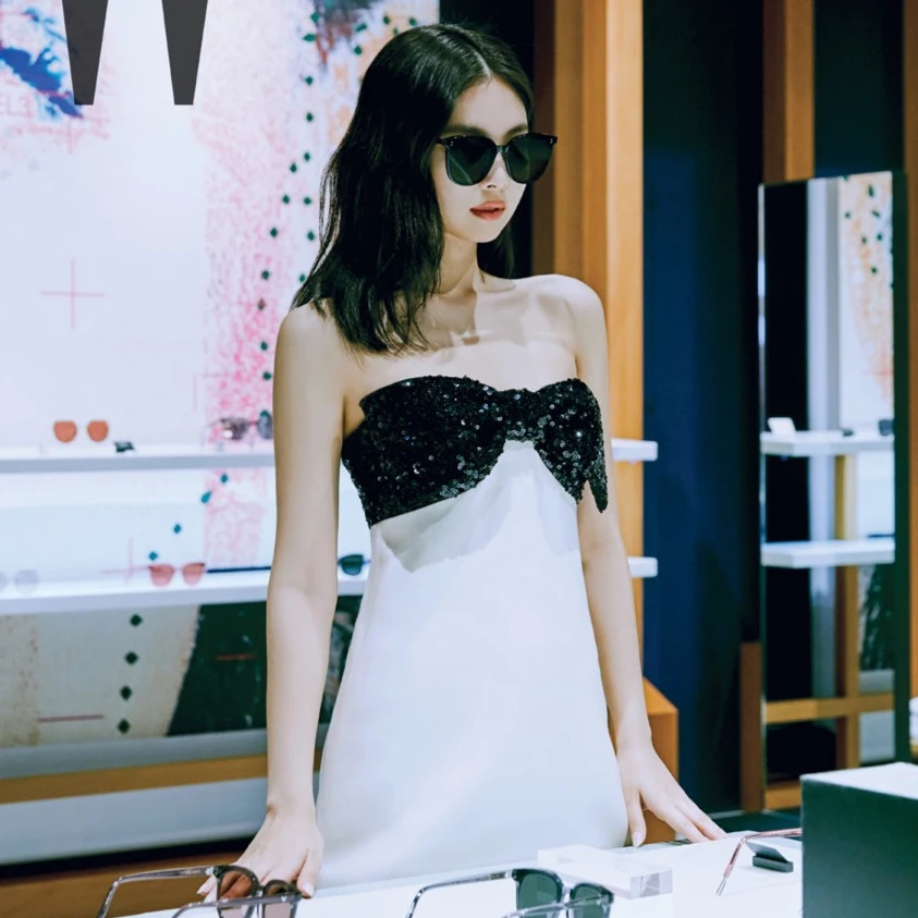 

Женское платье с бантом и блестками, белое вечернее платье без бретелек в Корейском стиле, лето 2019