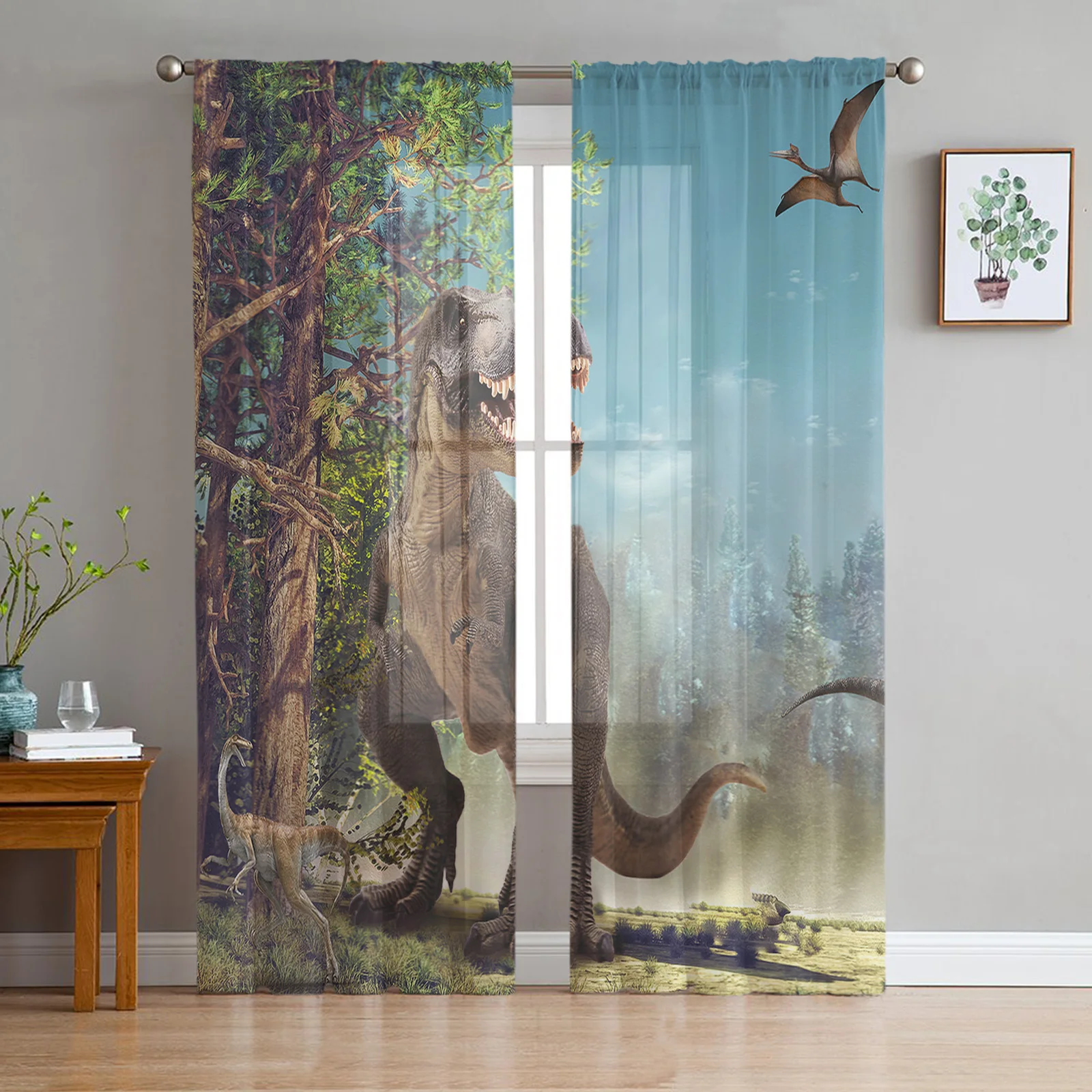 

Jurassic 3D Dinosaur Virgin Forest Tulle Sheer Curtains for Living Room Bedroom Kitchen Decoration Voile Organza Window Curtains