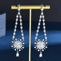 hibride sparkling star shape white gold color cz zirconia stones big long dangle drop earrings for women bridal party e 1099