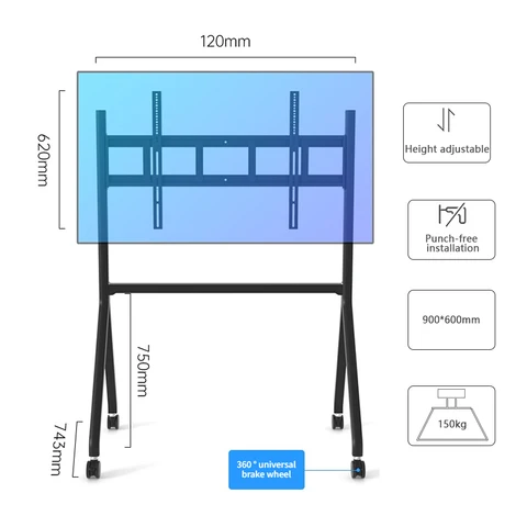 Подвижная телеподставка 50-90 дюймов, универсальная тележка для конференций, напольная колесная тележка с грузоподъемностью 150 кг