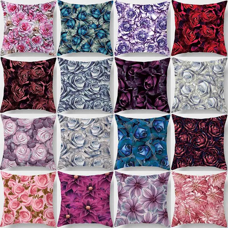 

Beauty Different Colors Rose Pattern Pillow Covers Short Plush High Quality Square Thick Pillow Case Covers
