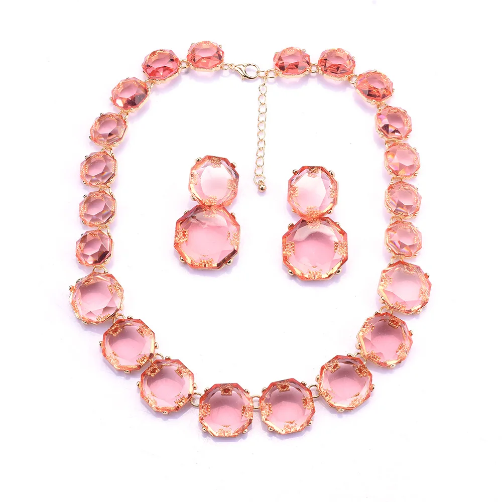 

2023 New ZA Candy Color transparent polygon Resin Gem Choker Necklace Jewelry Women Indian Ethnic Statement Big Bib Necklace