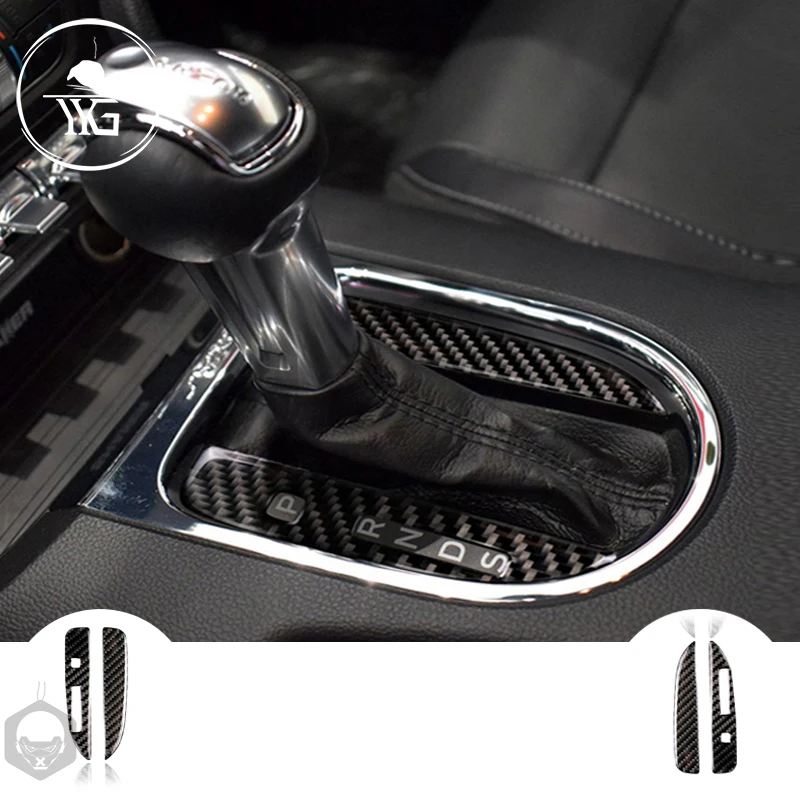 

For Ford Mustang accessories Carbon Fiber Car Interior Gears panel Decorative Cover Sticker 2015- 2017