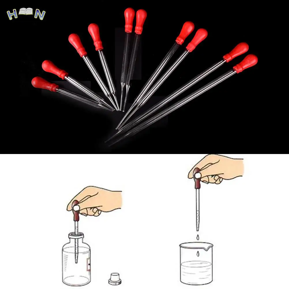 

2pc/lot 9cm/10cm/12cm/15cm/20cm Durable Long Glass Experiment Medical Pipette Dropper Transfer Pipette With Red Rub Lab Supplies