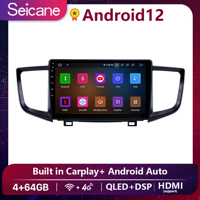 

Seicane 10,1 "DSP QLED Android 12 2din 4 Гб ОЗУ RCar Радио Стерео Аудио мультимедийный плеер GPS головное устройство для 2016 Honda Pilot