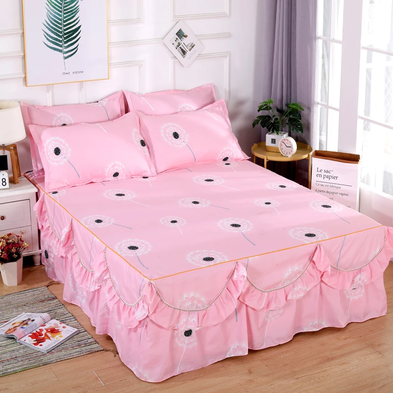 

Two Layers Ruffled Bed Skirt Mattress Cover Protector Decorative Princess Bed Skirt Bedding Bedsheet Non-slip Bedroom Bed Cover