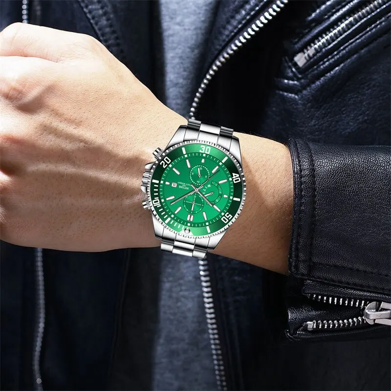 Luminous Clock Men Business Waterproof Calendar Date Stainless Steel Quartz Wrist Watch 6