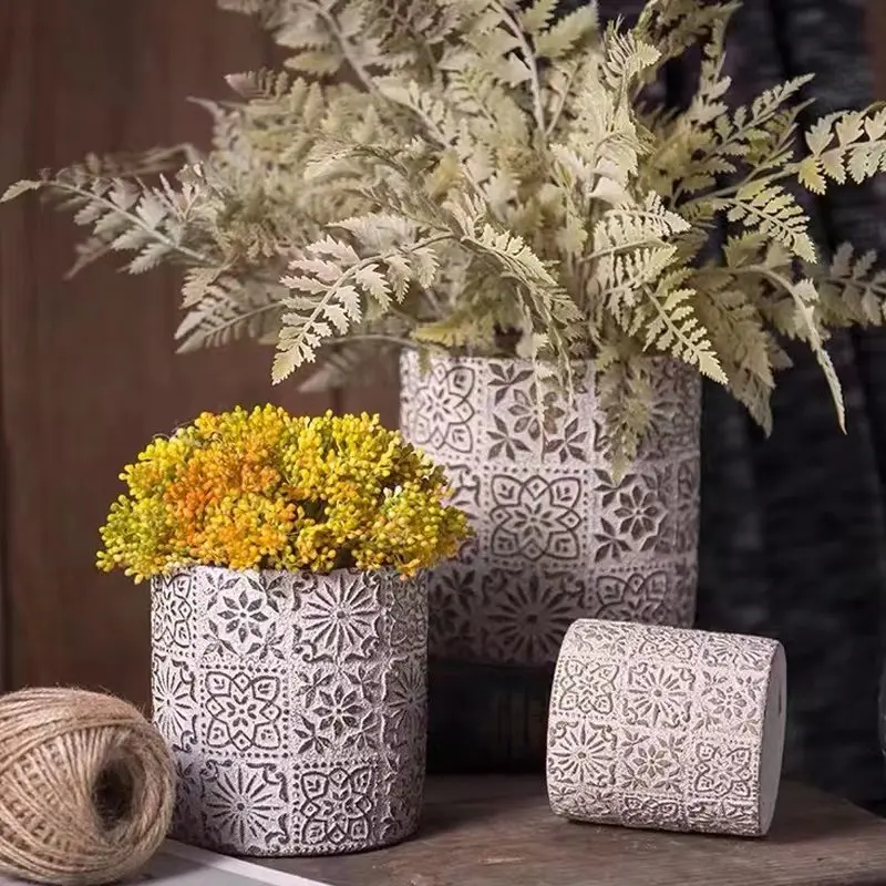 

Retro European flower pot silicone mold Concrete Planter Mold Flower Pattern Plants Pot Mold Garden Planter Silicone Mold