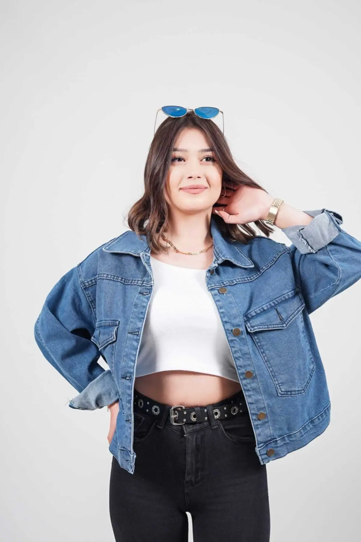 

Women's Fashion Denim Jacket Coat Crop Jeans Jacket With Pockets