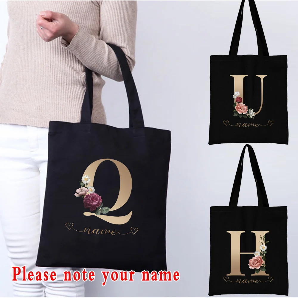 Fashion Letter Customize Name Shoulder Bag Reusable  Shopping Bag Folding Handbags Tote Bag Convenient Large-capacity Canvas Bag