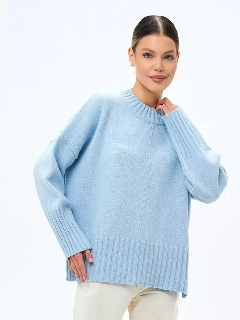 DGLUKE свитер оверсайз с круглым вырезом женский вязаный пуловер длинными рукавами