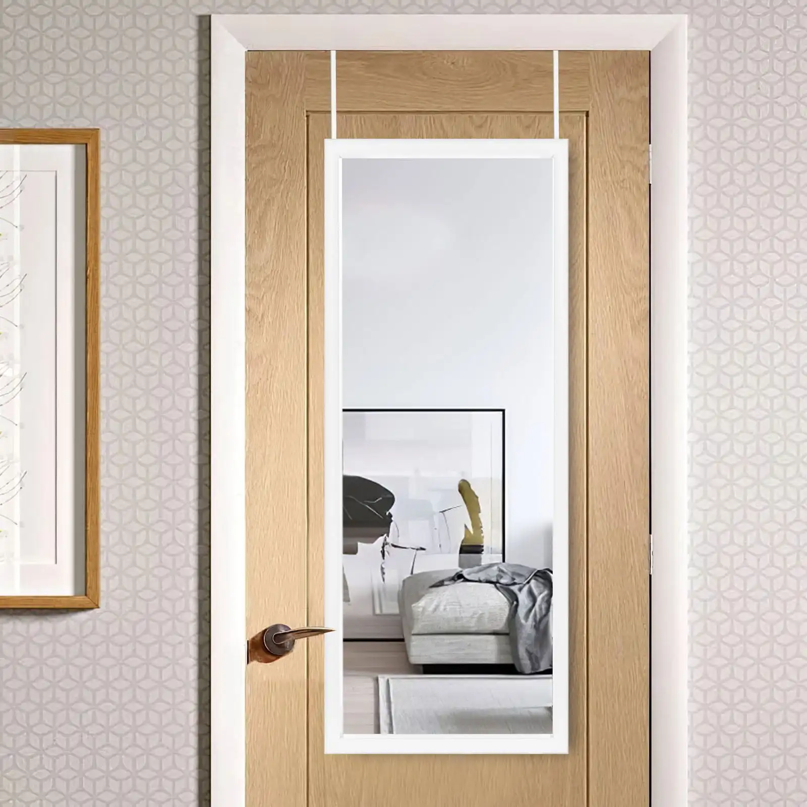 

Door Mirror Wall-Mounted Mirror Full Length Mirror,for Living Room Bedroom,43"*18",White