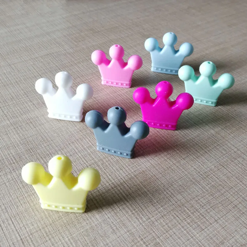 5 Pcs Silicone Beads Pendant Crown Shape Baby Teether Relief Pain DIY Necklace