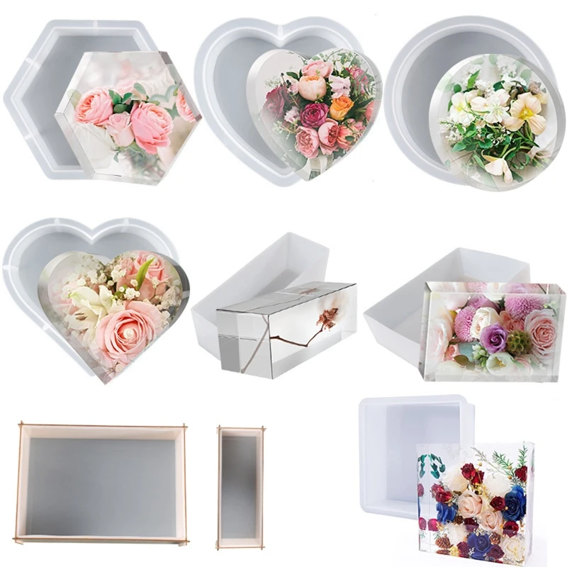 

6Pcs Heart Geometric Ball Resin Mould Hexagonal Silicone Mould for Preserving Flowers Diy Wedding Valentine's Day Gifts