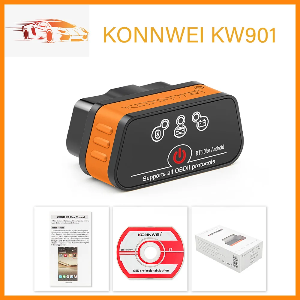 

KONNWEI KW901 Elm327 V1.5 Pic18F25K80 Chip OBD2 Auto Scanner BT-Compatible 5.0 Car Code Reader Support ALL OBDII Protocols