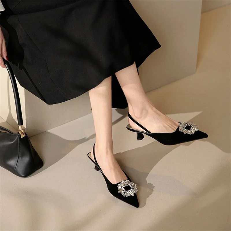 Summer Pumps For Women Office Shoes Pointed-toe Womans Sandals 3.5cm Thin High Heels Med Heels Charm Female Work Shoes Sandals