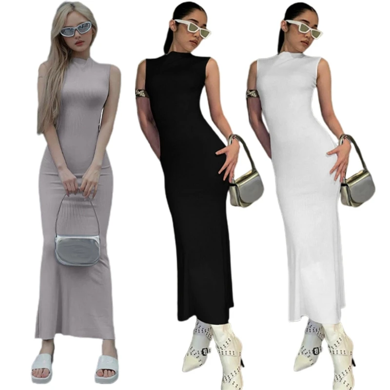 

New style Elegant Women Bodycon Dress Sleeveless Round Neck Tanks Dresses Birthday Gift