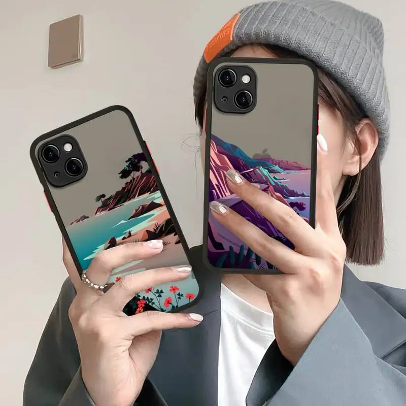 

Landscape Phone Case for iPhone X XR XS 7 8 Plus 11 12 13 pro MAX 13mini Translucent Matte Case