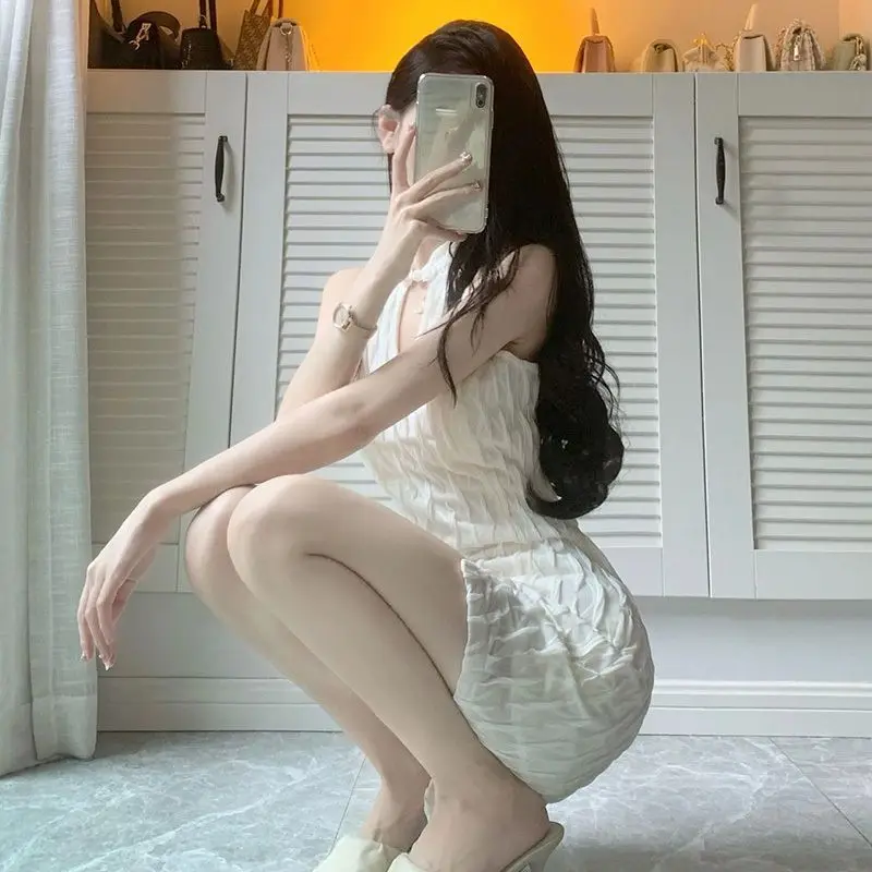 Женское винтажное короткое платье без рукавов с открытыми плечами и разрезом