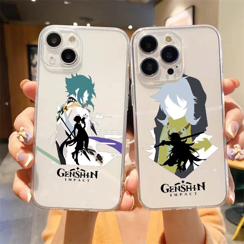 

Genshin Impact Anime Clear Phone Case For iPhone 14 13 11 12 Pro Max X XR XS 7 8 Plus SE Soft TPU Silicone Cover Luxury Coque