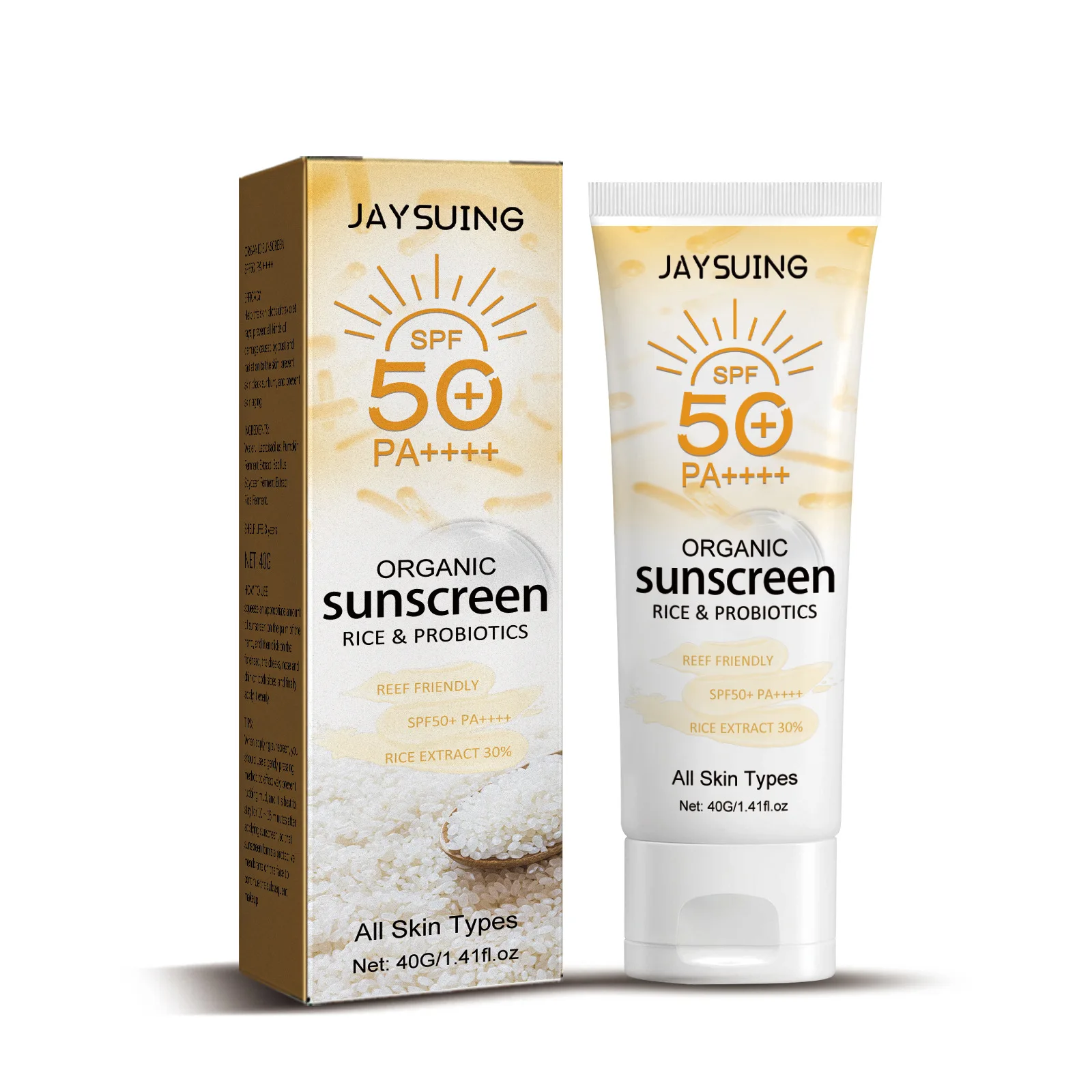 

Jaysuing SPF50+ Probiotic Rice Organic Sunscreen PA++++ Face Body Sunscreen Outdoor UV Protection Non-Greasy Skin Care