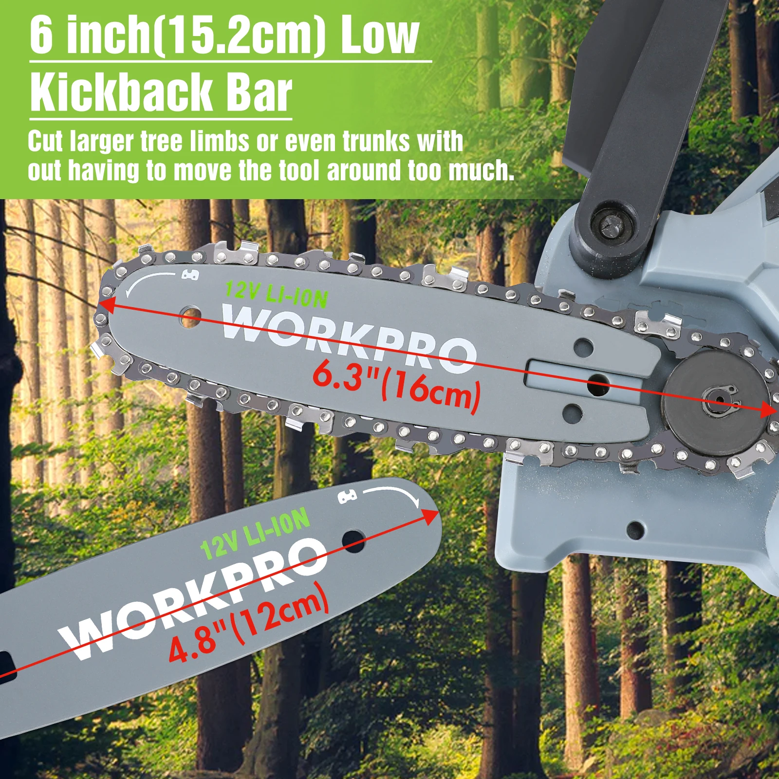 Аккумуляторная фотоэлектрическая бензопила WORKPRO 12 В для обрезки ветвей дерева |