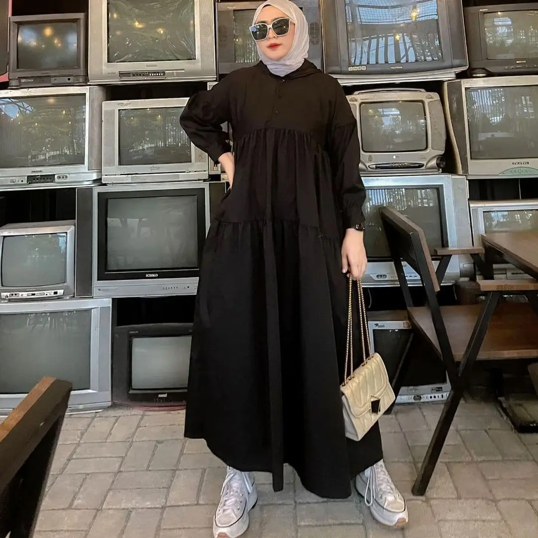 Платье Wepbel на Ближний Восток, абайя, малайская мусульманская одежда, женская одежда с капюшоном, свободный тюркий кафтан, однотонный халат с...