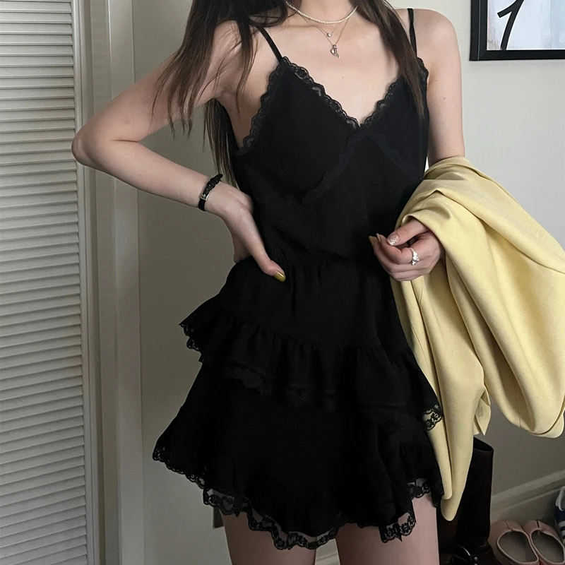 

Женское платье-трапеция на бретельках, белое кружевное мини-платье в Корейском стиле, лето 2023