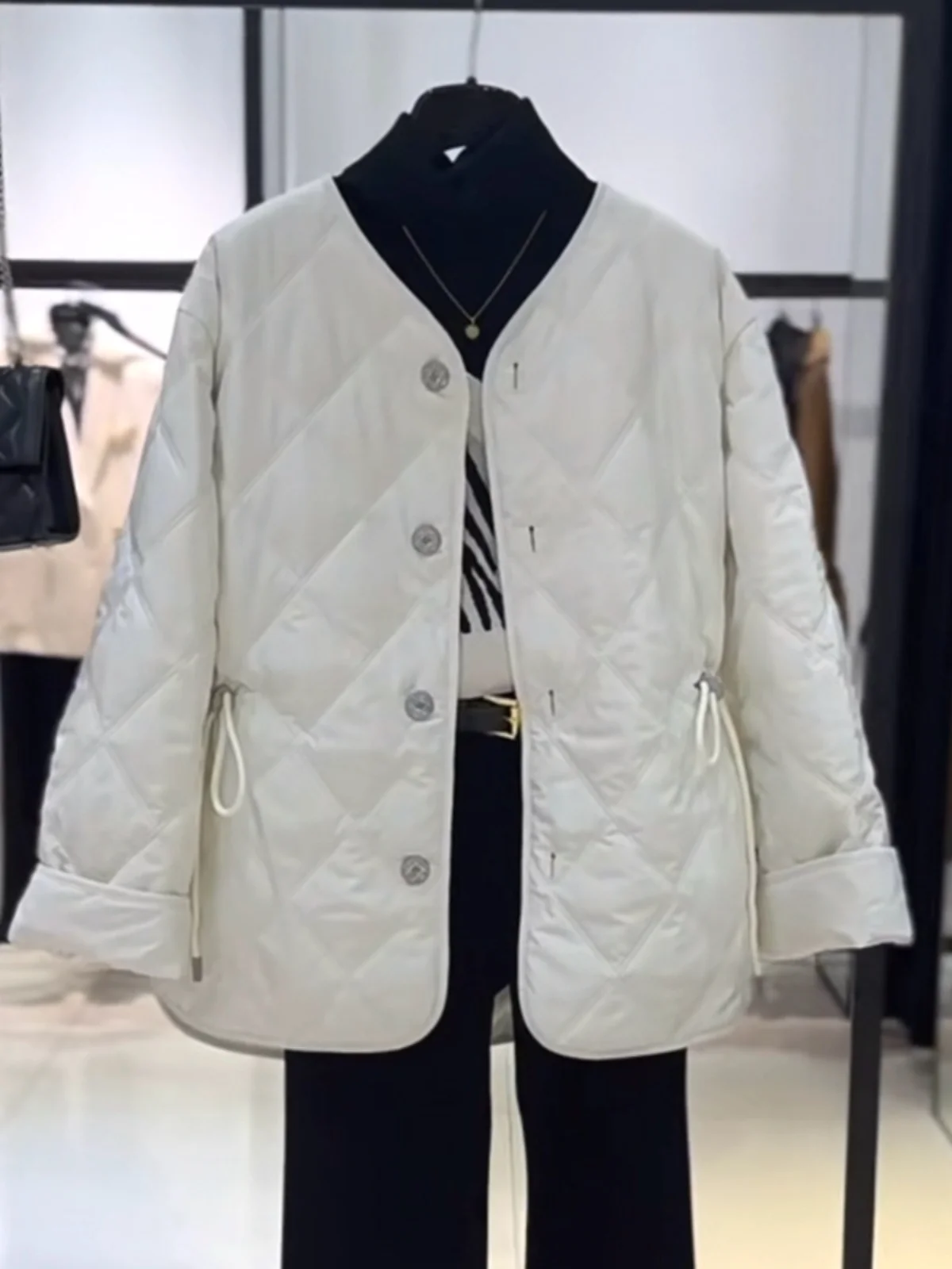 Girdear Amashi 2024 Autumn and Winter New Casual All-matching Waist Hugging Xinxueli Lightweight Cotton-Padded Coat Rhombus C...