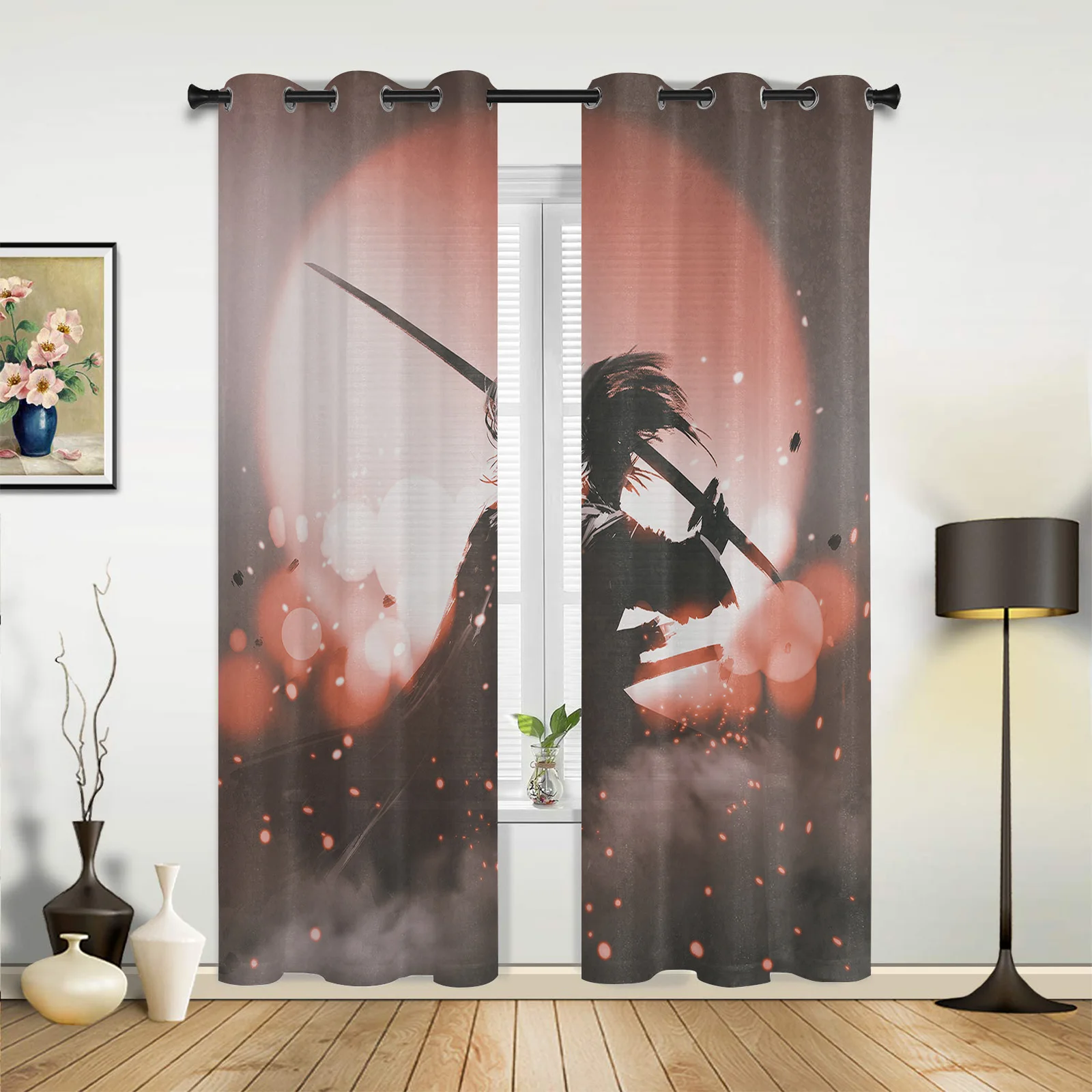

Japanese Samurai Silhouette Curtains for Bedroom Living Room Drapes Kitchen Children's Room Window Curtain Modern Home Decor