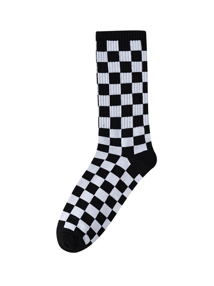 

Womens Mens Casual Socks Color Contrast Checkerboard Printed Patchwork Middle-Calf Socks for Men Women Adult