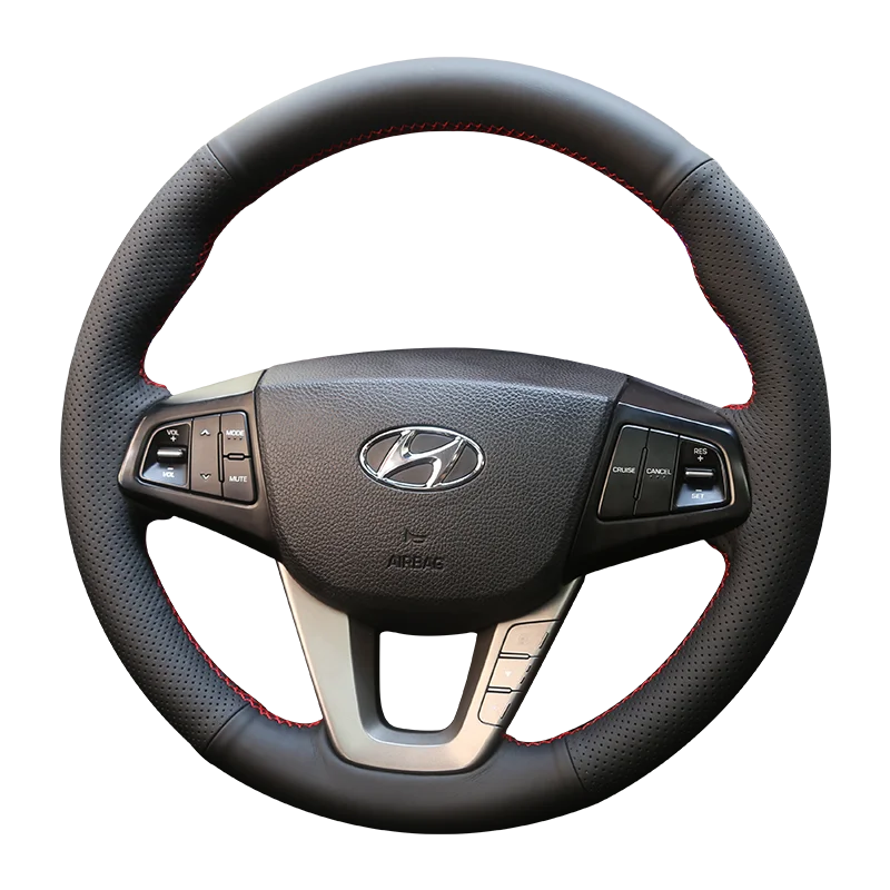 

For Hyundai MISTRA TUCSON ix25 ix35 Verna ELANTRA CELESTA DIY custom black leather hand sewn steering wheel cover car interior