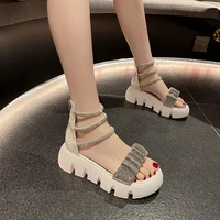 2022 platform bling sandals women summer breathable wedges high heels ladies crystal beach slippers chunky shoes sandalias mujer