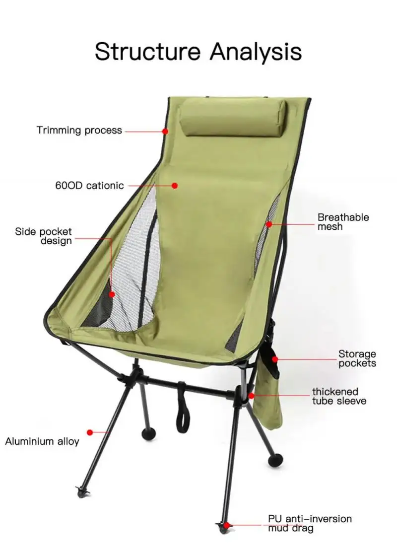 Portable Folding Camping Chair With Headrest Lightweight Tourist Chairs Aluminum Alloy Fishing Outdoor Furniture