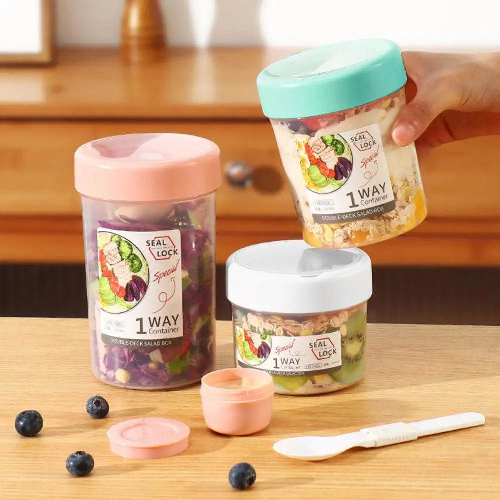 

Portable Breakfast Oatmeal Cereal Nut Yogurt Salad Cup Container Set With Fork Sauce Cup Lid Bento Food Bowl Kitchen Lunch Box