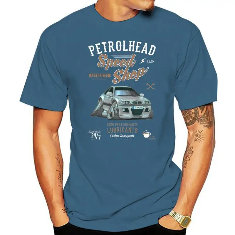 

Petrolhead Speed Shop Motif and Licensed Retro Silver Beemer 3 Series E46 M3 Car Image gift Mens Black t-shirt top men t shirt