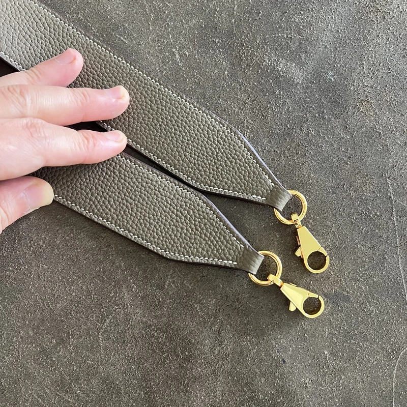 4cm Wide Full Leather Picotin Kelly Bag Shoulder Strap Togo Cowhide Etoupe Color Blocking Design Steel Buckle Bag Accessories