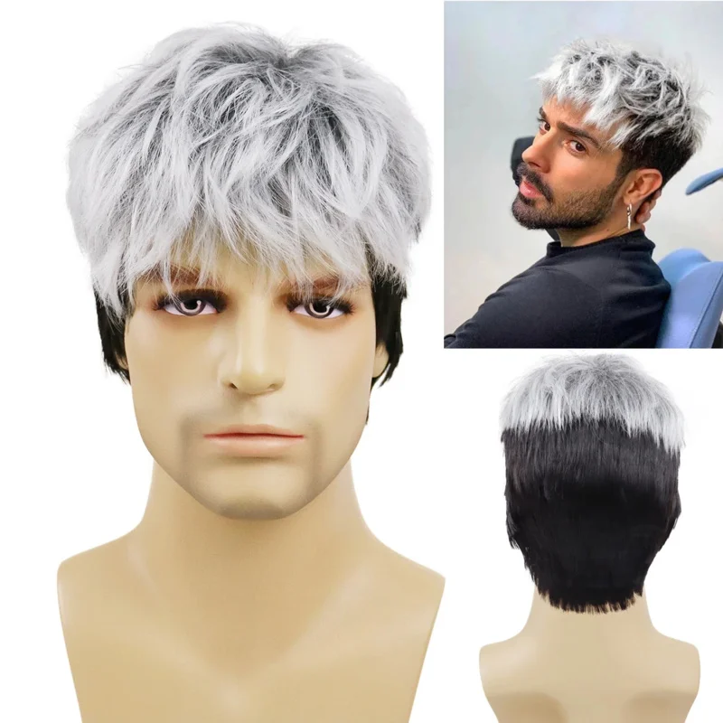 GNIMEGIL Синтетические короткие парики для мужчин Ombre Серый и черный многослойный