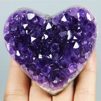 natural heart shape uruguay amethyst cluster quartz crystal healing specimen