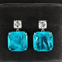 2022 new trend super flash paraiba sapphire earring for women real diamond engagement valentines day gift jewelry