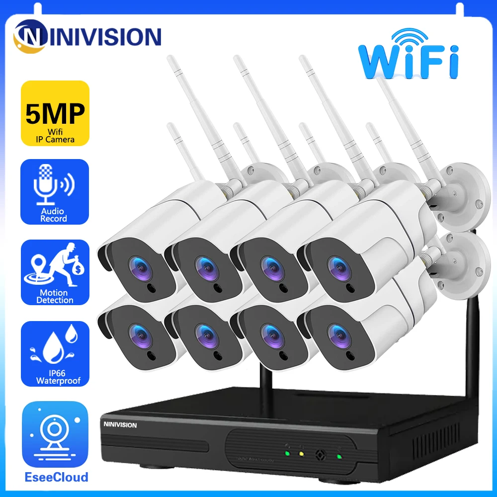 

8CH NVR 5MP Wireless CCTV System Outdoor IP66 Waterproof P2P Wifi IP Security 5MP wifi Camera Set Video Surveillance Camera Kit