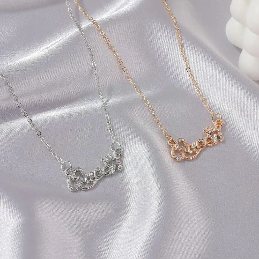 

Fashion Luxury Golden Queen Crown Chain Necklace For Women Charm Shiny Zircon Crystal Pendant Necklace Ladies Wedding Jewel J2p4