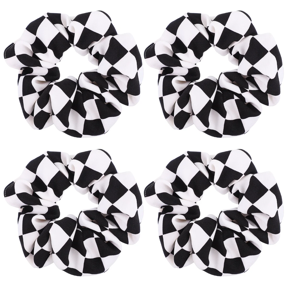 

4 Pcs Plaid Black White Checkered Hair Rope Girl Ties Fashion Scrunchies Chiffon Elastic Ropes