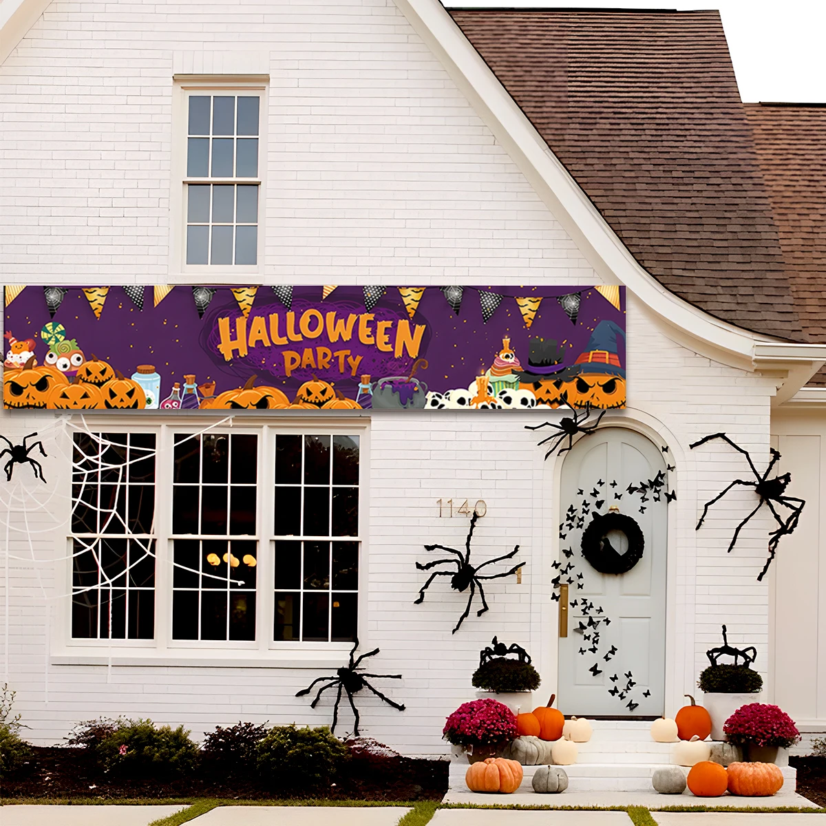 250x40 см Счастливый Хэллоуин декорация кровавая летучая мышь Тыква призрак печать